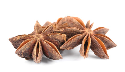 Star anise spice isolated on white