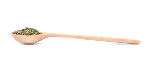 Foto op Plexiglas Dried tarragon in spoon on white background © Africa Studio