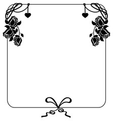 Horizontal black and white frame with roses silhouettes. Vector clip art.