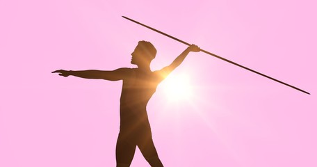 Composite image of male athlete preparing to throw javelin