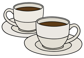 Two cups of coffee / Hand drawing, vector illustration