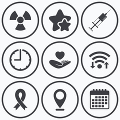 Medicine icons. Syringe, life, radiation.