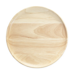 wooden plate top view on white background