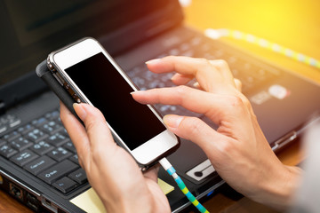 Using computer work from home. Vintage filter