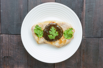 Grill pork for breakfast with top view