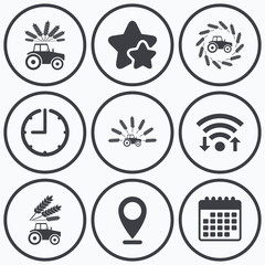 Tractor icons. Agricultural industry transport.