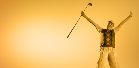 Composite image of golf player raising arms  - Powered by Adobe
