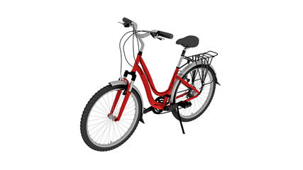 Bicycle, red bike on kickstand isolated on white background