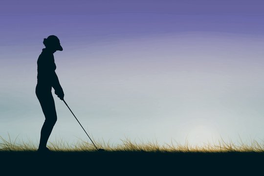 Composite image of woman playing golf