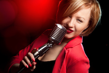 Woman with retro microphone