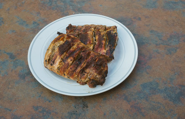 Grilled pork steak with pear