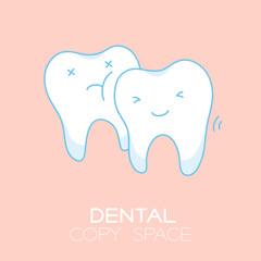Wisdom tooth cartoon illustration isolated on pastel baby pink color background with dental copy space