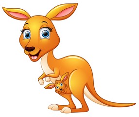 Obraz na płótnie Canvas Cartoon mother kangaroo and her baby