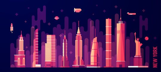 New York city skyline vector flat style - obrazy, fototapety, plakaty