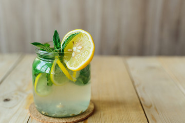 fresh homemade lemonade in wooden interior