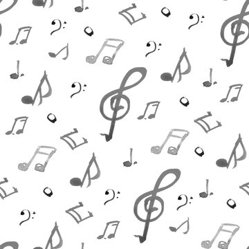 artistic background music notes drawn watercolor black and white