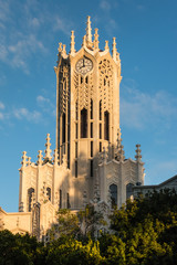 closeup of Auckland University clock tower