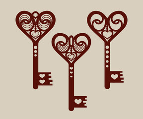 Collection of templates of decorative keys