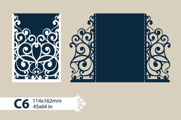 Template greeting card with openwork pattern