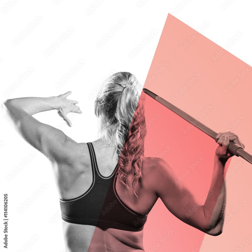 Poster composite image of athlete preparing to throw javelin