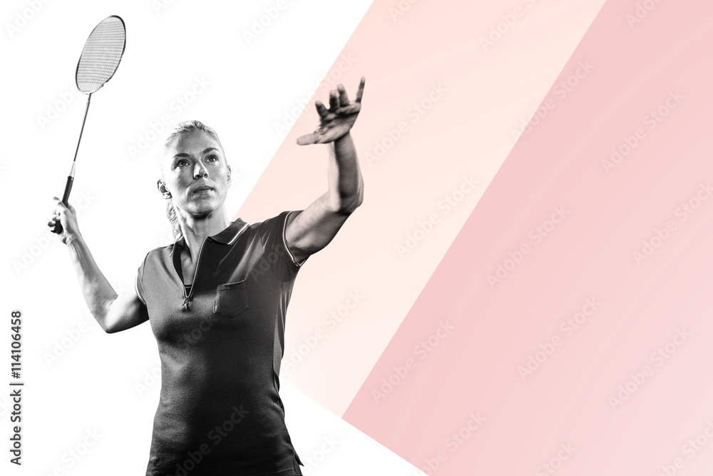 Poster Composite image of badminton player playing badminton 