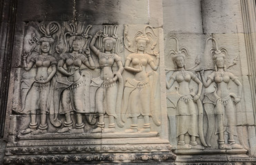 Apsara dancer stone on at Angkor Wat,Siem Reap. Cambodia