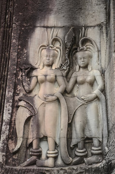 Apsara dancer stone on at Angkor Wat,Siem Reap. Cambodia