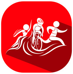 Obrazy na Szkle  Ikona sportu dla triathlonu na czerwonym tle