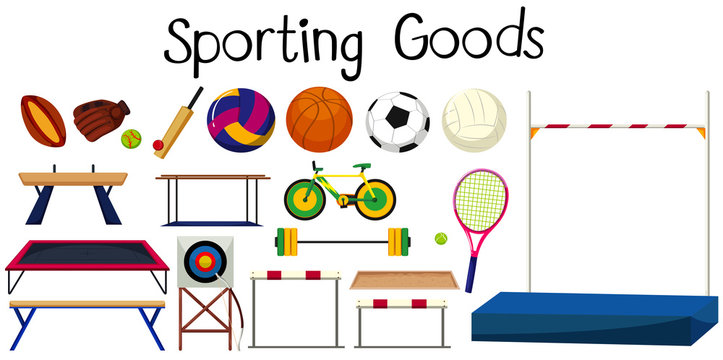 Set of many sport equipments