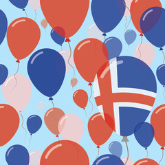 Iceland National Day Flat Seamless Pattern. Flying Celebration Balloons in Colors of Icelander Flag. Happy Independence Day Background with Flags and Balloons.