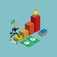 business success with profit graph isometric concept