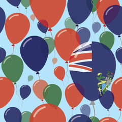 Pitcairn National Day Flat Seamless Pattern. Flying Celebration Balloons in Colors of Pitcairn Islander Flag. Happy Independence Day Background with Flags and Balloons.
