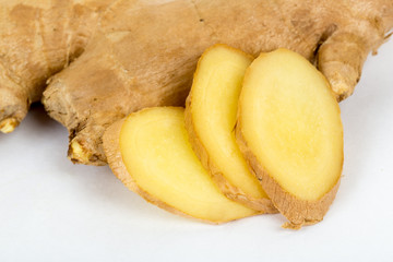 Ginger root spice isolated on white background