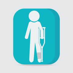 Injured man in bandage with crutches sign icon