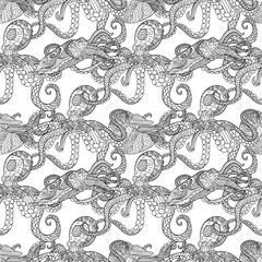 Detailed seamless pattern with mollusks.