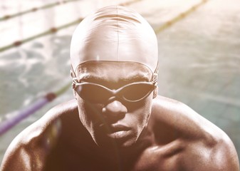 Composite image of swimmer ready to dive