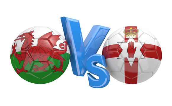 Football competition between national teams Wales and Northern Ireland, 3D rendering