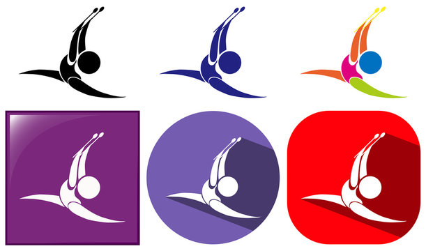 Three designs icon for gymnastics with sticks