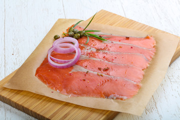 Sliced salmon
