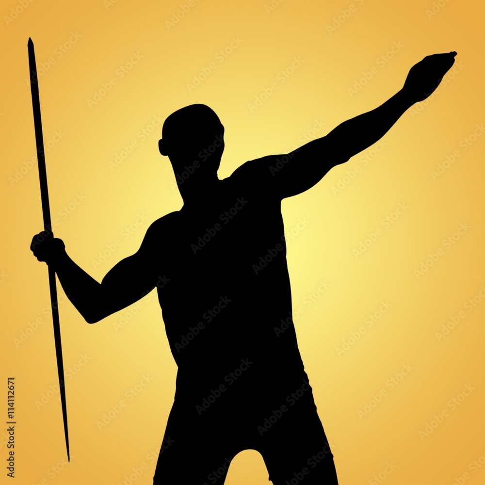 Poster composite image of sportsman practising the javelin throw