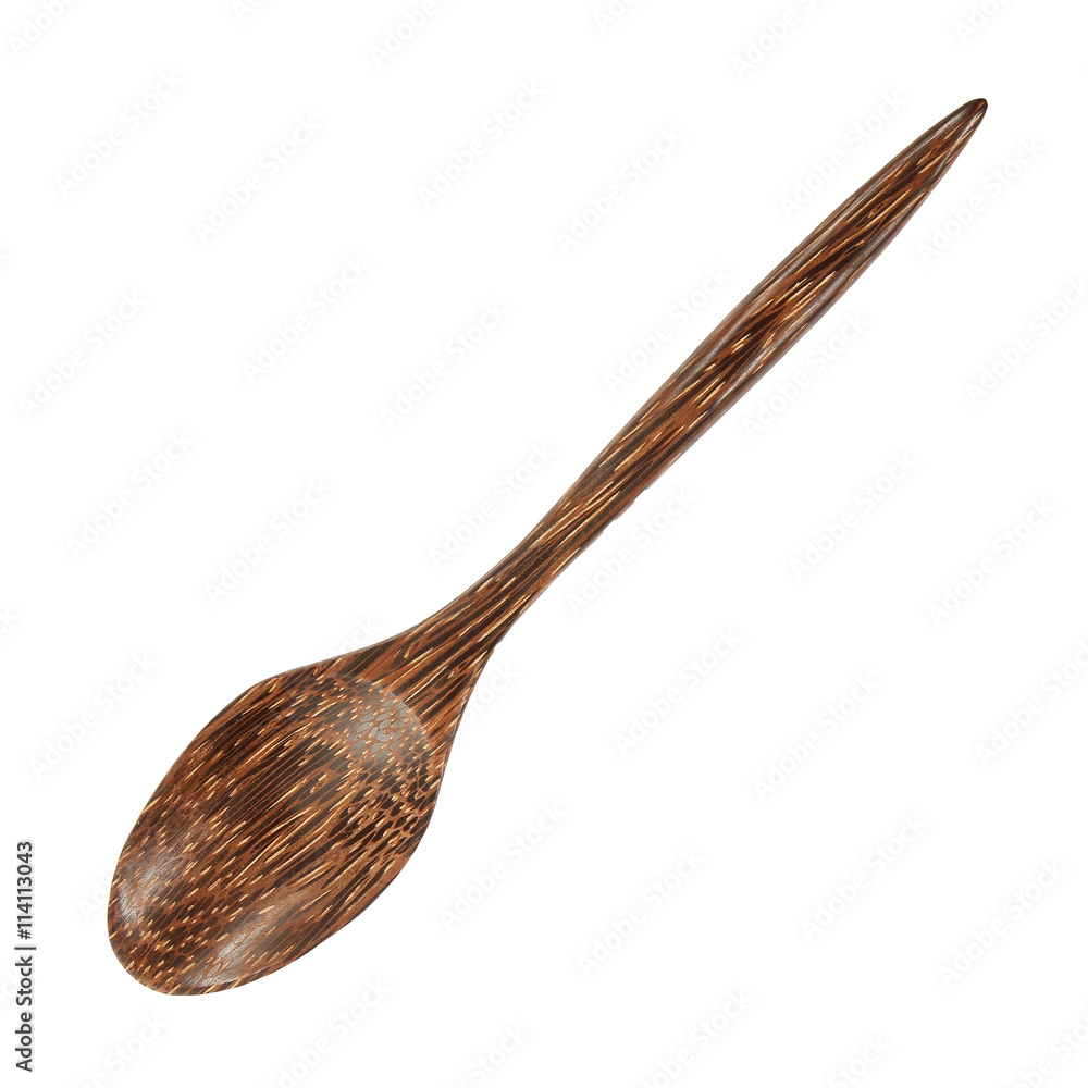 Wall mural Wooden Spoon made from Palm Wood Isolated on White Background