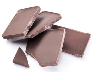 Pieces of chocolate bar isolated on a white background.