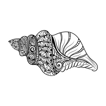 Zentangle stylized black sea cockleshell. Hand Drawn vector illustration.