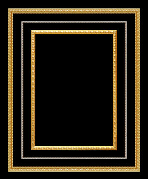 The Antique Gold And  Silver Frame On Black Background