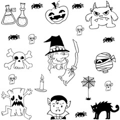 Naklejka premium Doodle set Halloween flat
