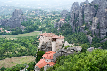 Fototapeta na wymiar Meteora Greece monastery overlooking the valley and mountains