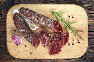 Salami sausages sliced