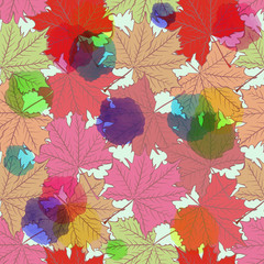 Maple leaves watercolor spots seamless pattern