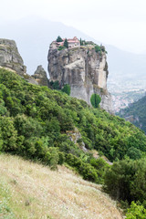 Meteora Greece monastery overlooking the valley and mountains