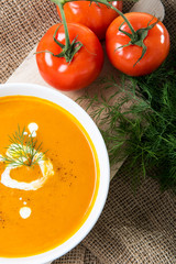 Tomato squash soup with dill and sour cream